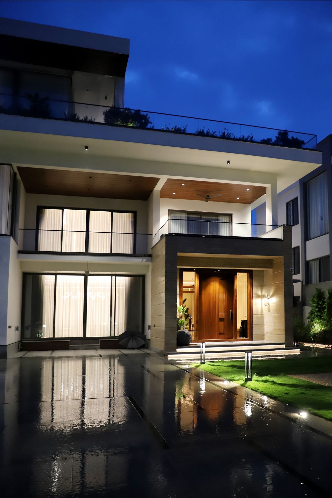 Modern luxury home at night